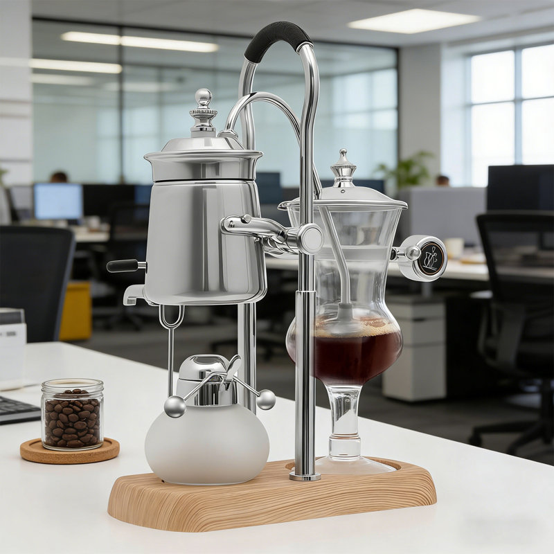 Silver Vintage Siphon Coffee Maker, Glass & Stainless Steel Balance Brewer for Coffee & Tea