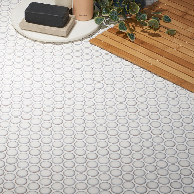 Carreau de mosaïque de plancher et de mur en céramique zen l 12,32 po x L 12,99 po Zen (1,11 pi2 / chaque), Bordure blanche