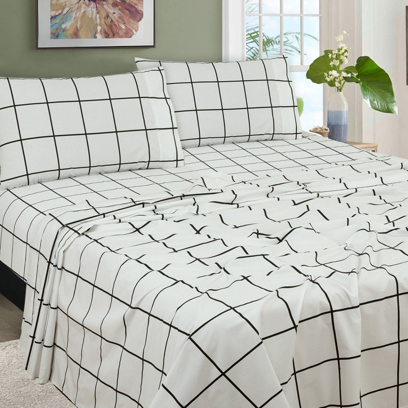 Ensemble de 4 valises pour chambre d'amis, Ensemble de draps pour taille de lit double avec d, Multicolore noir / blanc