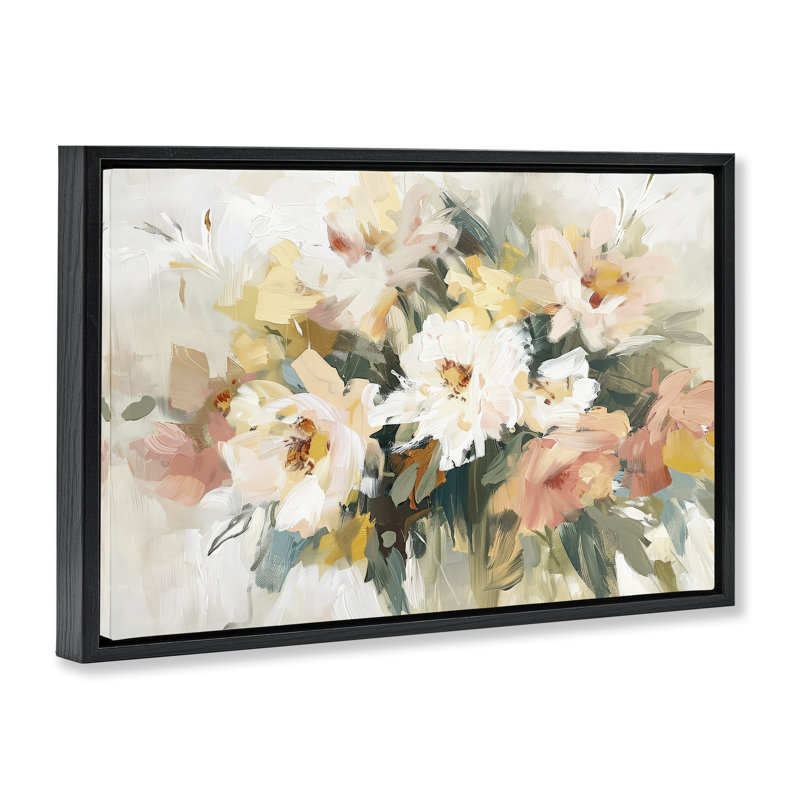 Brushed Bouquet Blooms Gold Framed Floater Canvas by Raymond Powers, Cadre flottant noir de jais, H 21 po x l 31 po