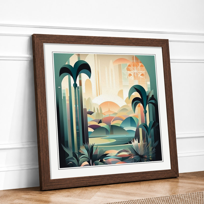 Landscape Art Deco No.3 - Framed Print, Walnut