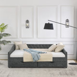  Daybed With Drawers Upholstered Tufted Sofa Bed, With Button On Back And Copper Nail On Waved Shape Arms