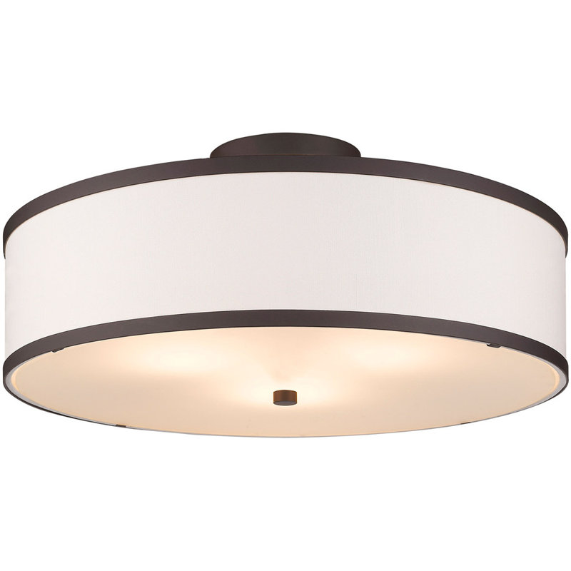 Ener Fabric Semi Flush Mount, 8" H x 18" W x 18" D, Bronze