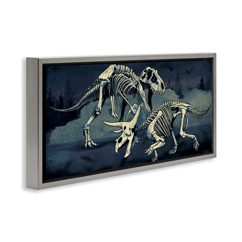  «Dinosaur Skeletons Duo» par Lauren Rader, Cadre flottant gris lustré, H 11 po x l 25 po