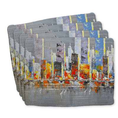 Color Splash Cityscape Braided Polyester Placemats - Set of 4