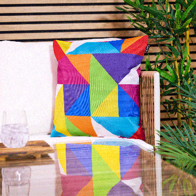 Geometric Print Indoor-Outdoor Cushion, Technicolour