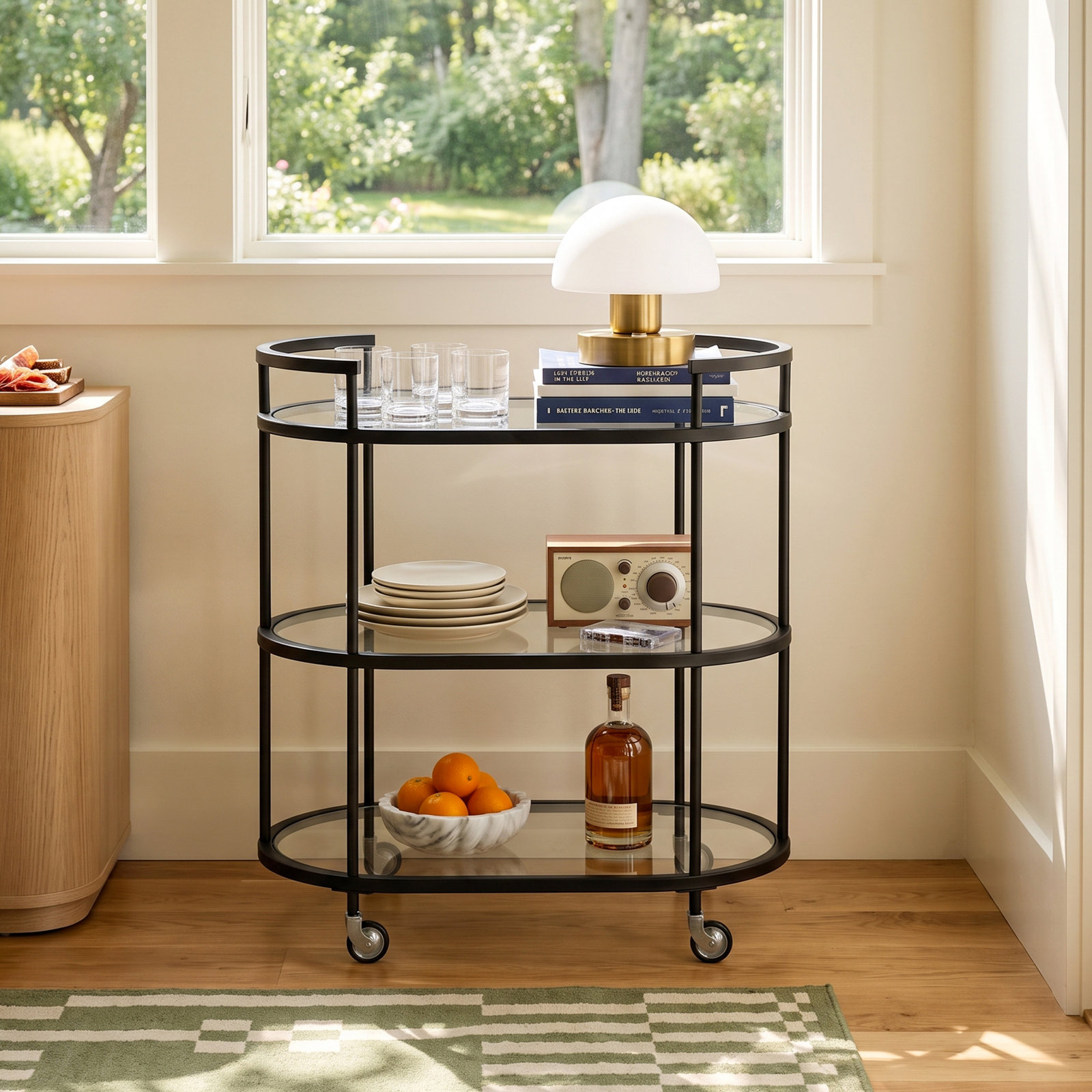 Rosario Metal Bar Cart, Blackened Bronze