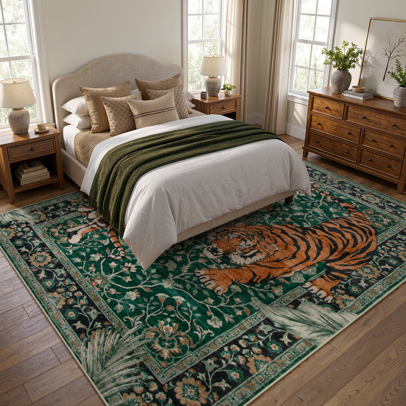 Botho Oriental Tiger Vintage Washable Area Rug - Soft Cashmere Carpet for Living Room, Bedroom, or Office, Rectangle 9' x 12'