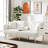 Cream White Velvet Futon, Gold Metal Legs, 3 Adjustable Angles, 2 Side Pockets, Square Arm Bed Creamy Convertible Frame Levels, Back, Seat, Foam Filler, Storage Pockets & Drink Holders-832817471