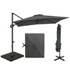 Parasol en porte-à-faux avec base 220 LBS, parasol suspendu décalé avec rotation à 360 ° gris + noir, Black