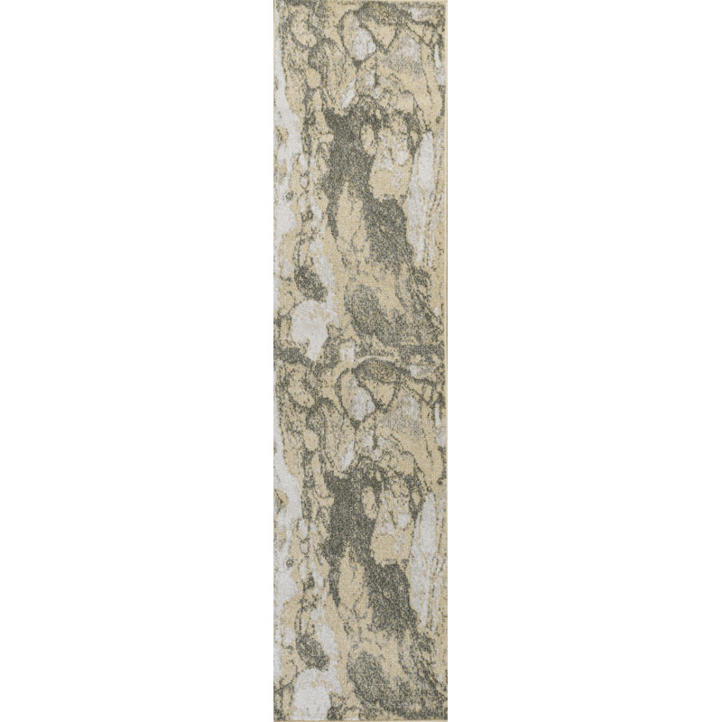 Coreyonna Abstract Marbled Modern Gold/Gray Rug, Runner 2' x 8'
