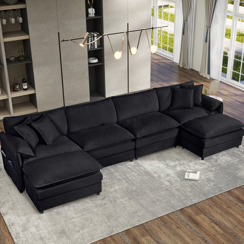 Canapé modulaire surdimensionné confortable avec de multiples caractéristiques fonctionnelles, Noir