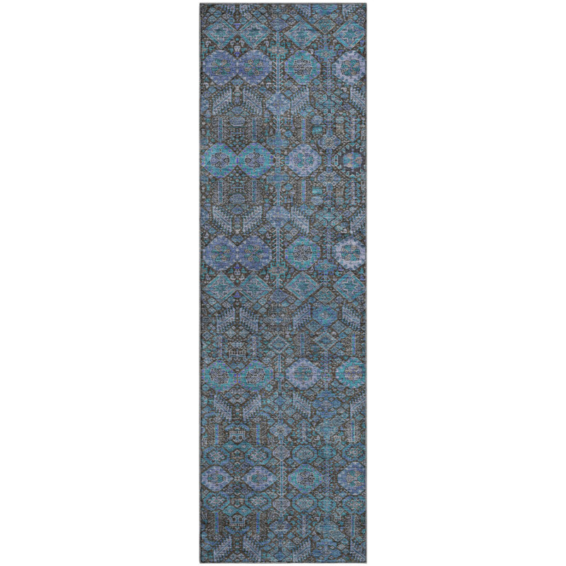 Premium Machine Washable Cerrito AMF574 Teal Rug, Runner 2'3" x 7'6"