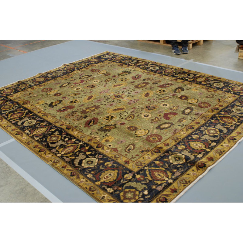Jasmine Wool Oriental Area Rug in Black/Green, Rectangle 9' x 12'