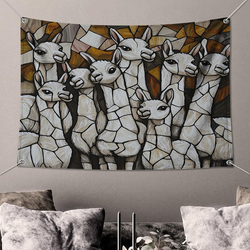 Tapisserie murale lama - Décoration murale animal, H 104 po x 88 avec 4 œillets