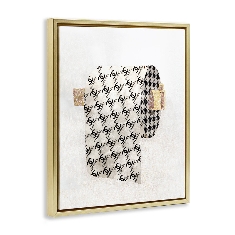 Fashion Glam Toilet Paper Gold Framed Floater Canvas Wall Art by Ziwei Li, 21" H x 17" W x 1.7" D