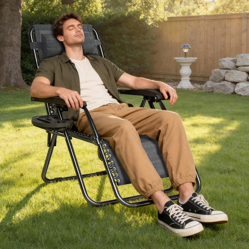 Folding Recliner Chair, Black/Grey
