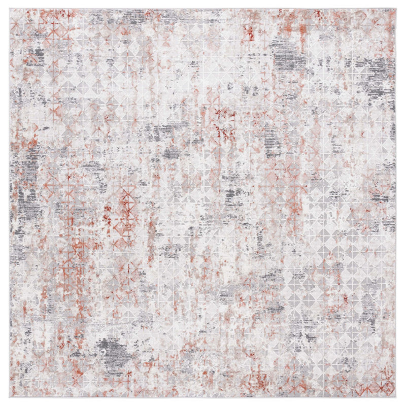 Tapis rouille / gris Vogue 154, Carré 6 pi 7 po