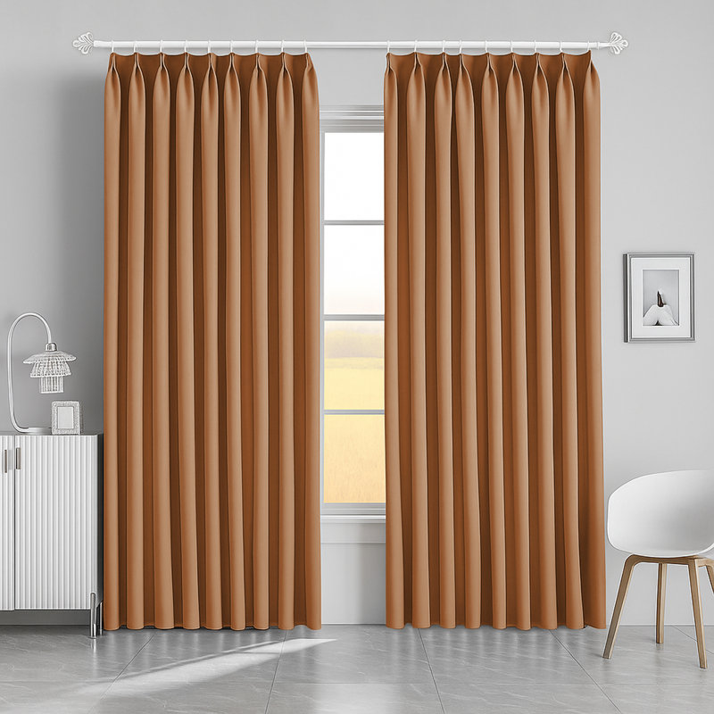 Aspire Homeware Hotel Style Polyester Room Darkening Pencil Pleat Curtain Pair for Luxury Bedroom Decor, Beige