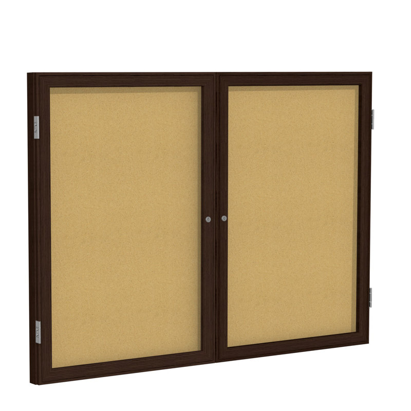 Enclosed Cork Boards Ghent No Cork Enclosed Cabinet Metal Bulletin Board, 3' H x 6' W, Walnut