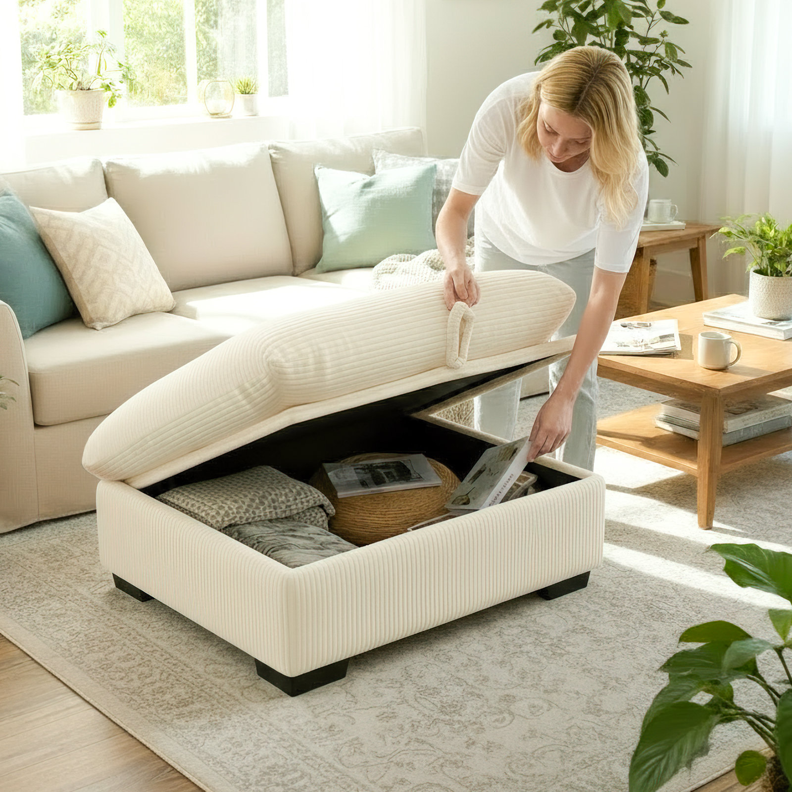 Latitude Run® Corduroy Ottoman Footrest With Storage, Part Of Corduroy Sofa Collection | Wayfair