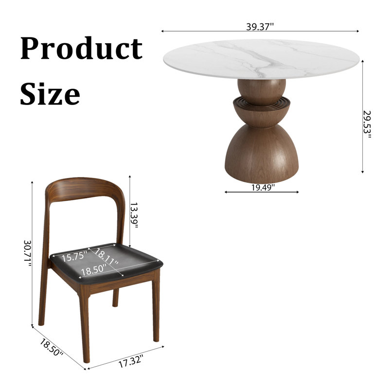 Ensembles de table de petit-déjeuner de table en pierre frittée ronde 3 \ 5 pièces avec chaises de salle à manger en cuir pour 2 \ 4, assemblage minimal