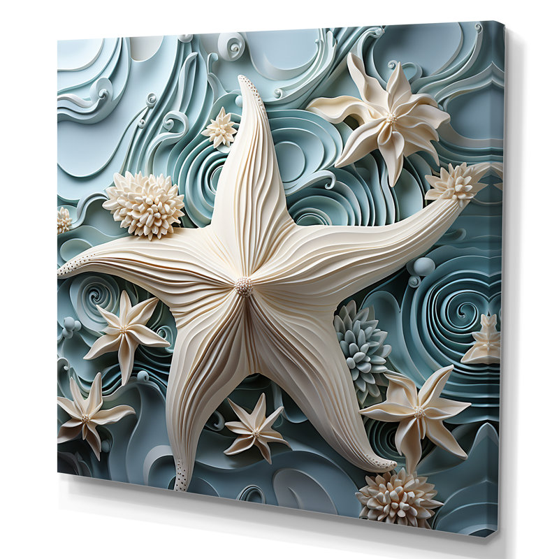Blanc et bleu, étoile de mer océanique, bijou - étoile de mer, art mural, H 16 po x l 16 po x P 1 po