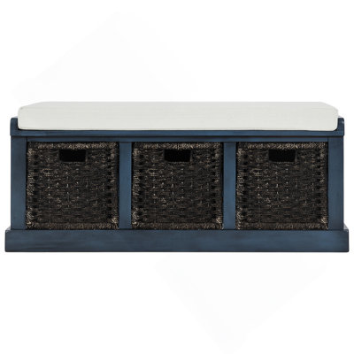Storage Bench With Removable Classic Rattan Basket, Entryway Bench With Removable Cushion
