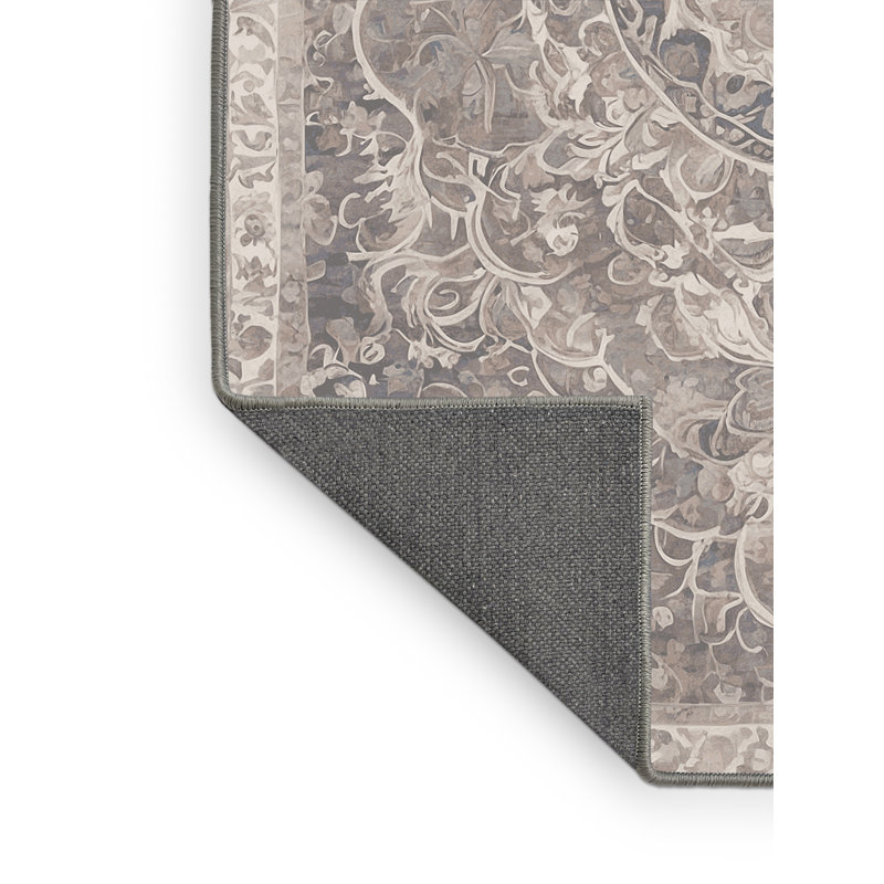 Tapis gris soyeux et moelleux, Rond 3 pi