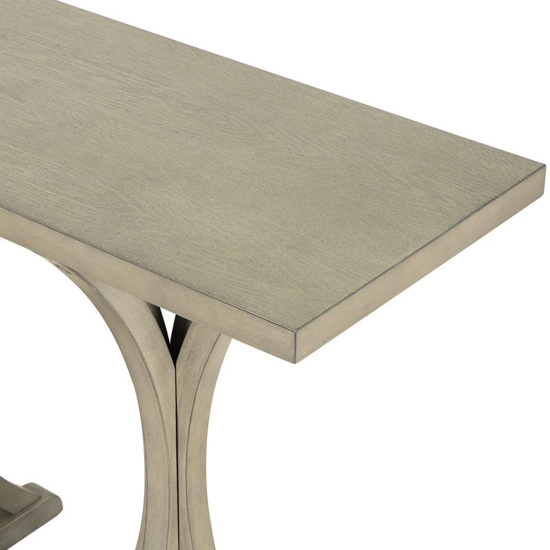 Console d'entrée de 152 cm (59,8 po) avec motif en U, fini placage chêne, pieds en bois d'hévéa, surface lisse idéale pour exposer des objets décoratifs, couloir étroit et incurvé peint