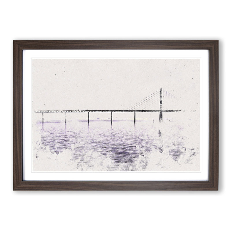 Oresund Bridge - Picture Frame Graphic Art Print, 33cm H x 45cm W x 2cm D, Walnut Framed
