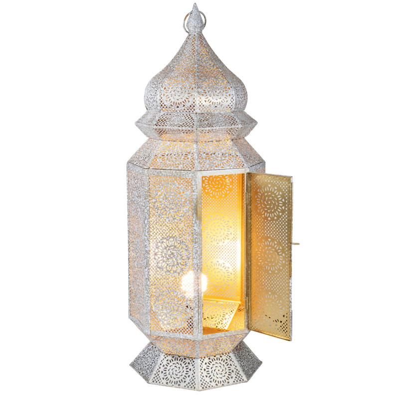 Lampe sur pied 29,5 "de style marocain, Blanc / or vieilli