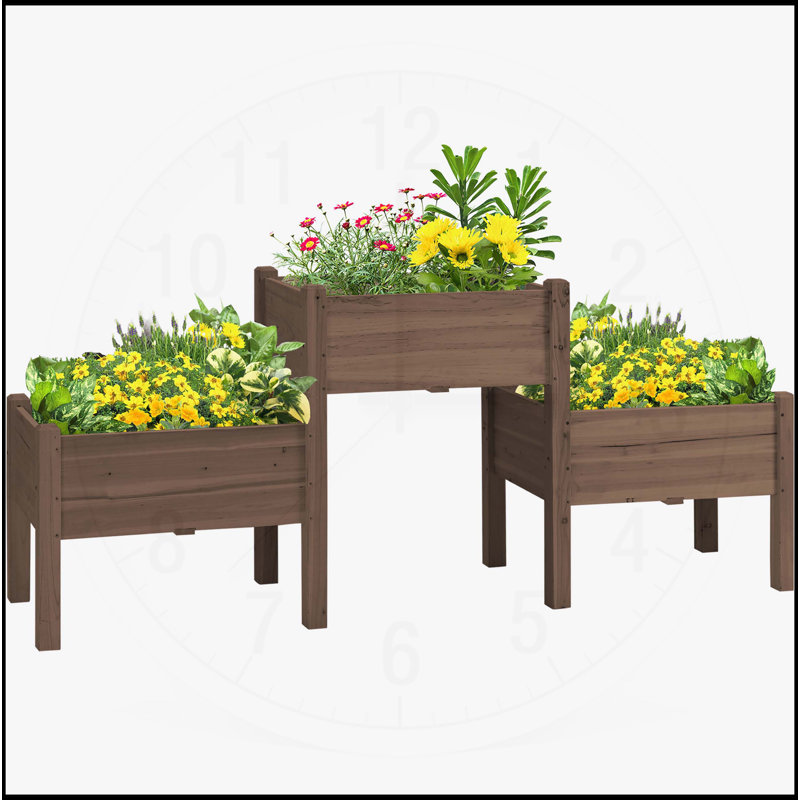 Lit de jardin surélevé avec 3 jardinières