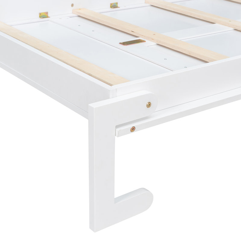 White Twin Size Rotating Wall Murphy Bed With Bookshelf, Cabinet, Desk & Storage, White