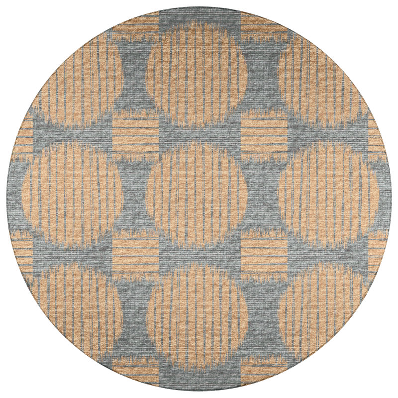 Tapis doré / gris Volkard, Rond 8 pi