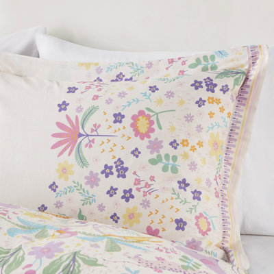Purple Floral Reversible Full/Queen Cotton Comforter With 4 Pieces And Throw Pillow - Colorful Border, , Machine Washable Piece , Washable, Border Design