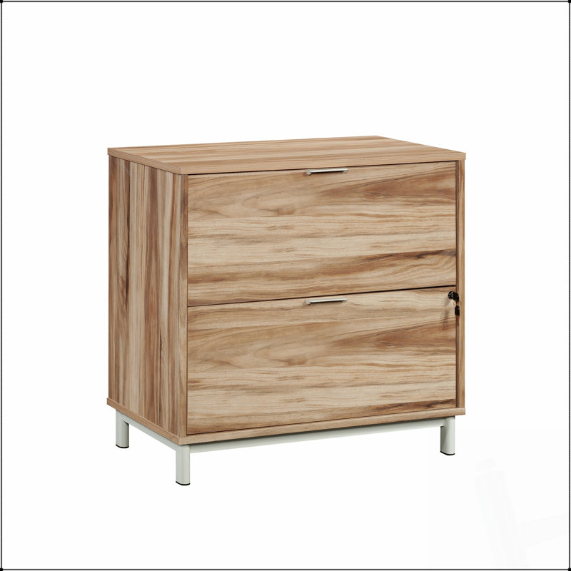 Classeur latéral élégant avec deux tiroirs, finition acacia pour un rangement organisé et élégant des documents