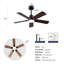 Ventilateur de plafond intérieur / extérieur de 42 pouces avec lumière DEL à intensité variable et télécommande, pales en bois massif de couleur noire, moteur à courant continu réversible à 6 vitesses
