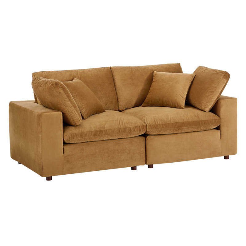 Commix 80" Velvet Square Arm Sofa, Cognac Velvet