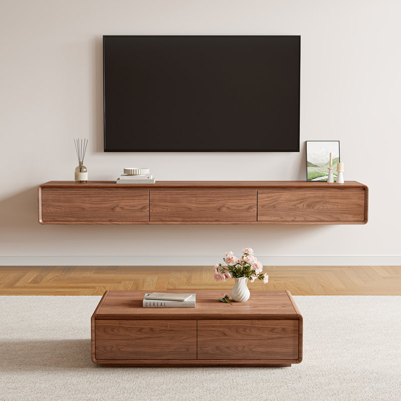 Meuble télé flottant avec tiroirs Modern, H 10,3 po x l 78,74 po x P 14,6 po, Noir