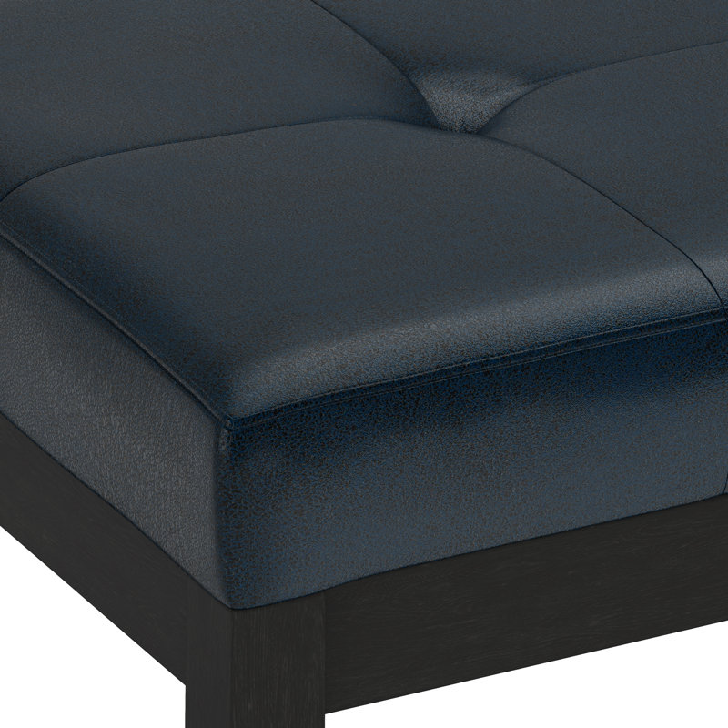 Lacey 41"W Vegan Leather Contemporary Tufted Ottoman Bench with Stitching Detail, Distressed Dark Blue