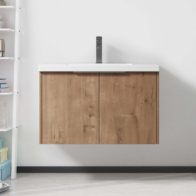Meuble-lavabo à fixation flottante avec lavabo, 30", Chêne