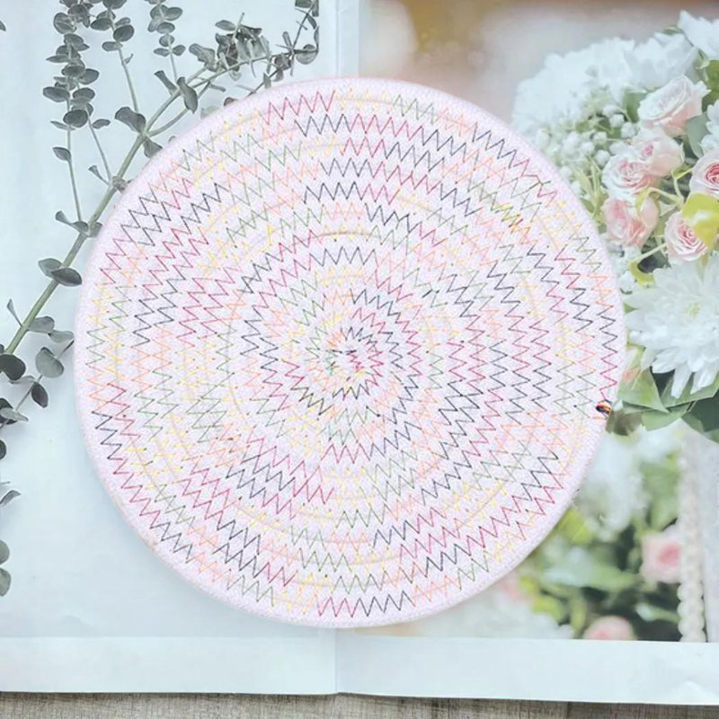 Ensemble de 4 napperons ronds en coton tressé à la main résistant à la chaleur, Arc-en-ciel