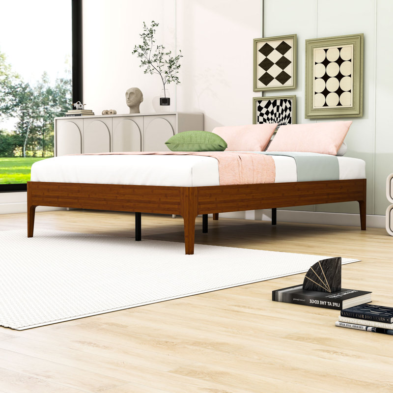 Base de lit plateforme en bois avec lattes, Lit double, Brun