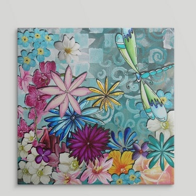 "" par megan duncanson, reproduction d’art Whimsical Floral Collage, H 35 po x l 35 po x P 1,5 po, Toile
