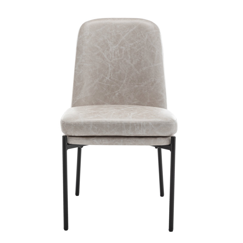 Modern Curved Back Dining Chair With Metal Base - Distressed Faux Leather, Tan