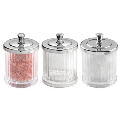Ensemble de 3 contenants de salle de bain en acrylique avec couvercle pour comptoir ou meuble-lavabo iDesign - chrome