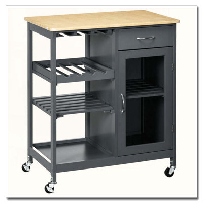 30" Rolling Kitchen Island with Wine Rack
