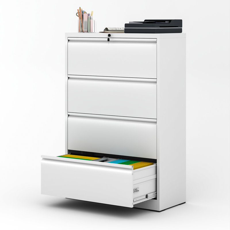 35.43" W 4 Drawer Metal Lateral File Cabinet with Lock for Home and Office., White