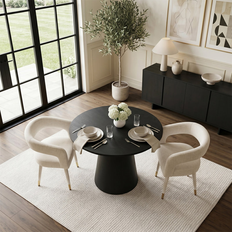 Ensemble de salle à manger rond moderne pour 2 personnes avec accoudoirs en chenille 35 po Modern, Oatmeal
